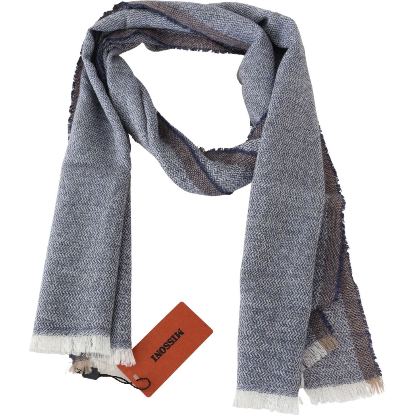 Missoni Elegant Gray Wool Scarf with Stripes and Fringes Missoni