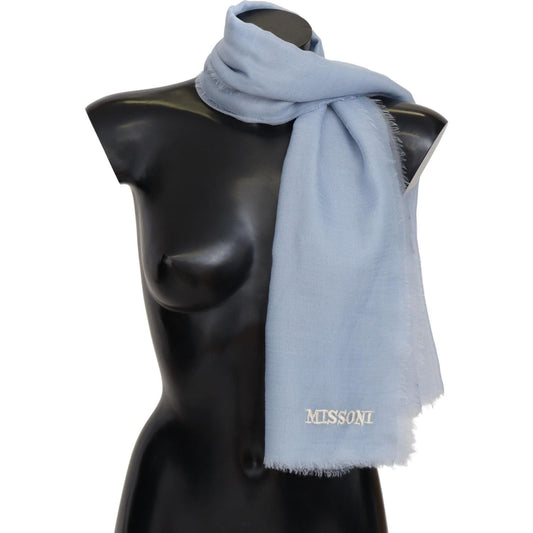 Missoni Elegant Light-Blue Cashmere Scarf with Fringes Missoni