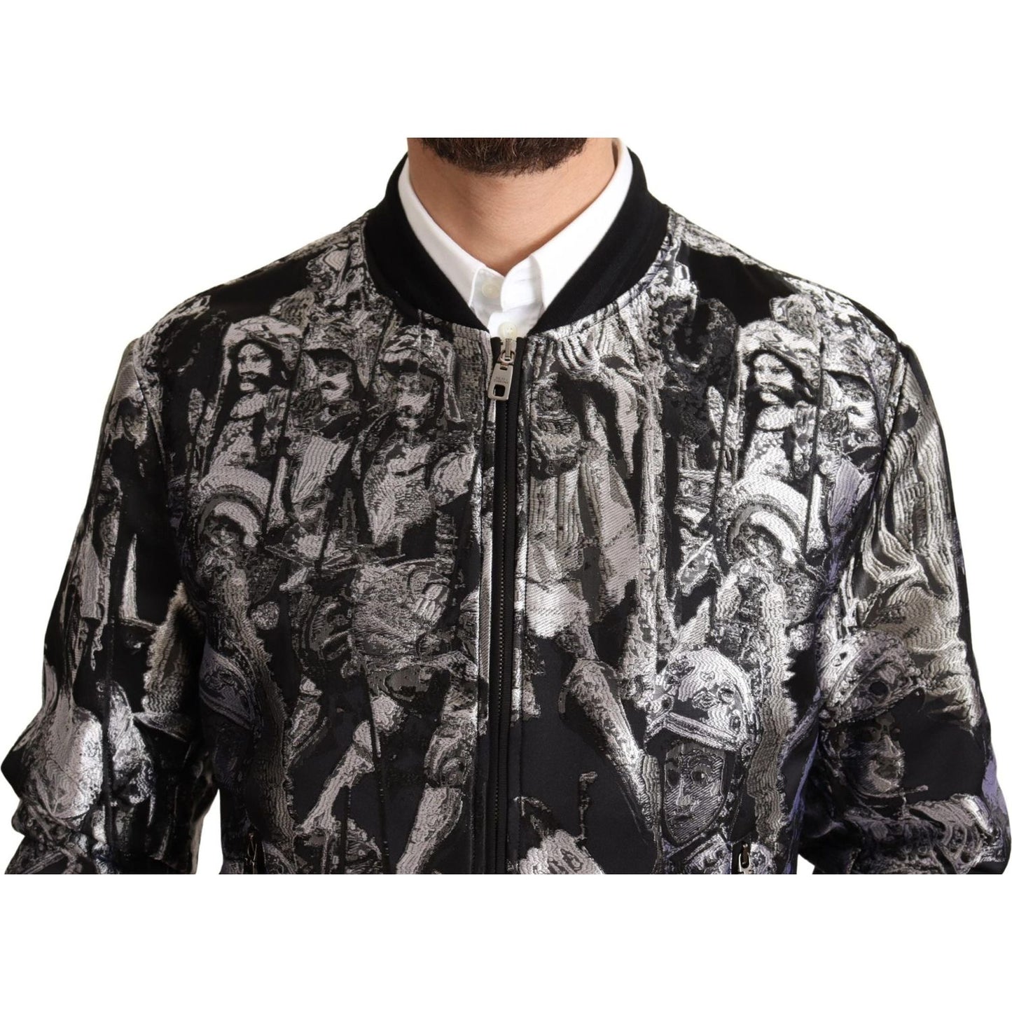 Dolce & Gabbana Elegant Black Bomber Jacket with Silver Details Dolce & Gabbana