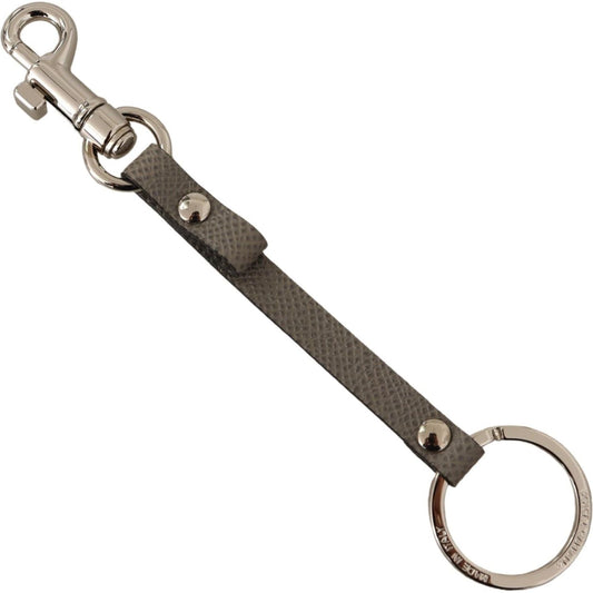 Dolce & Gabbana Elegant Gray Leather Keyring with Silver Accents Dolce & Gabbana