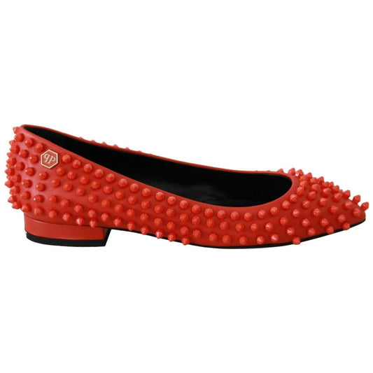 Vibrant Orange Pointed Leather Flats