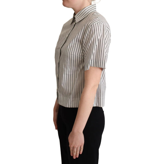 Dolce & Gabbana Chic Monochrome Striped Polo Shirt Blouse Top Dolce & Gabbana