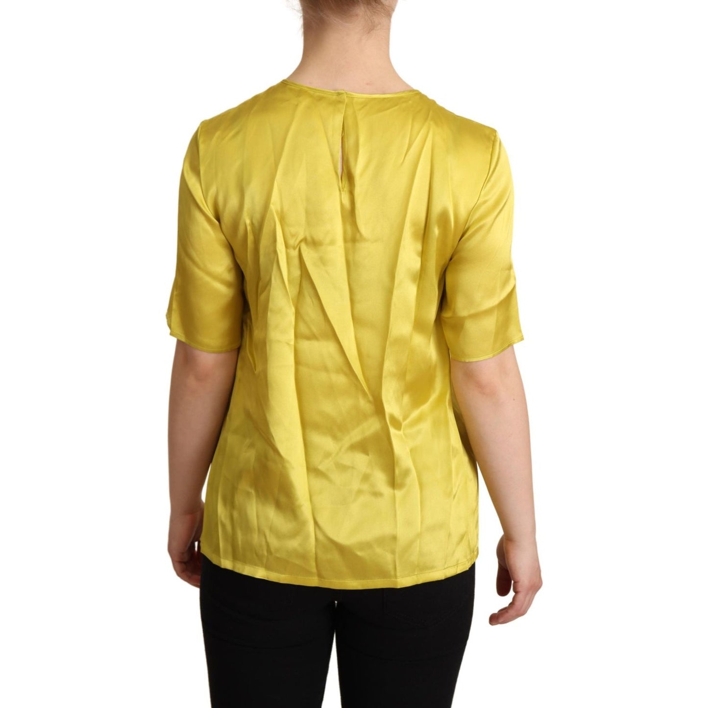 Dolce & Gabbana Elegant Silk Short Sleeve Blouse Top - Yellow Dolce & Gabbana