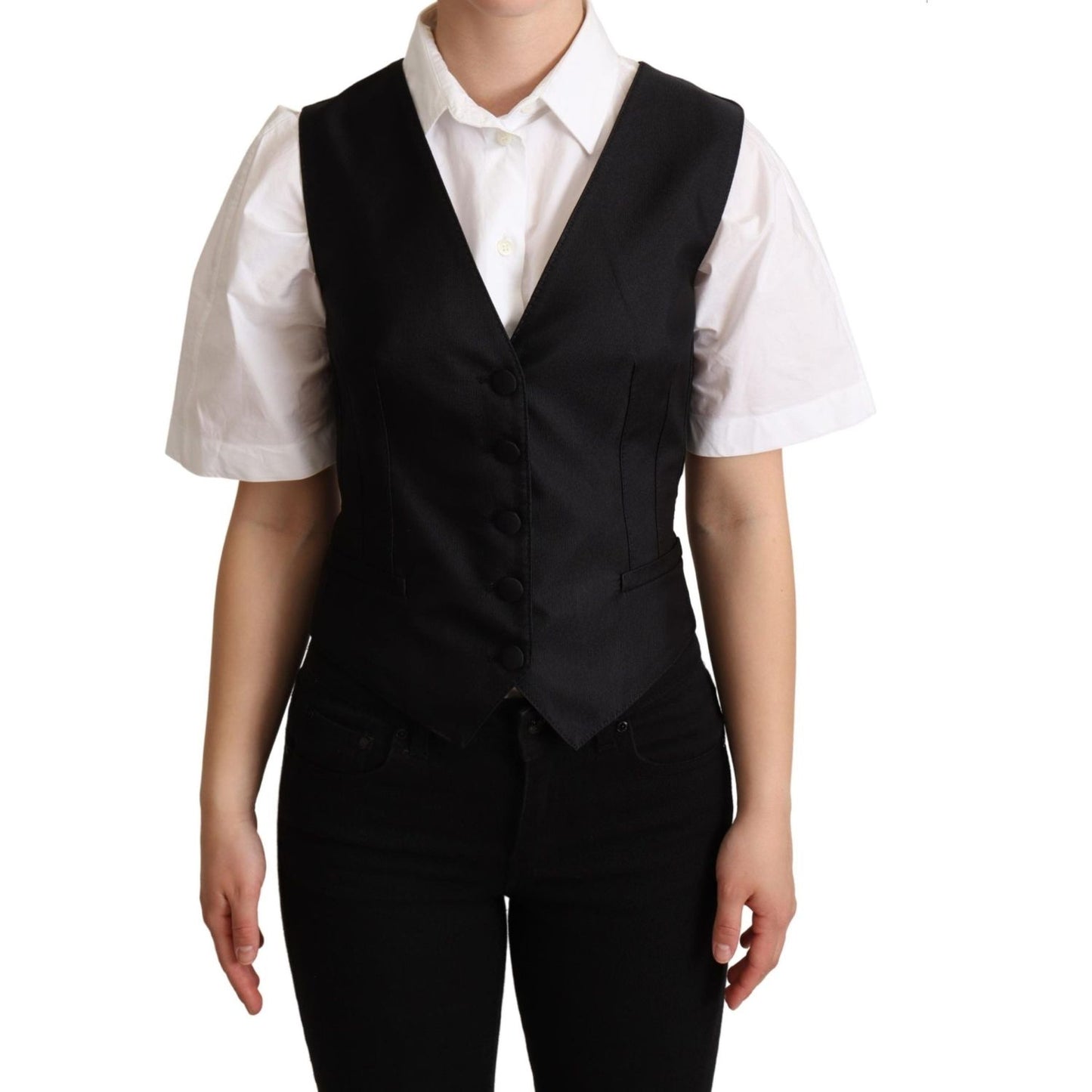 Dolce & Gabbana Elegant Silk Blend Black Waistcoat Dolce & Gabbana