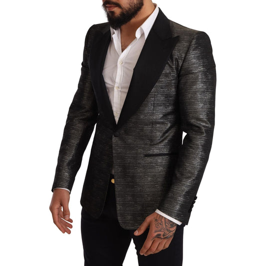 Dolce & Gabbana Metallic Gray Jacquard Slim Fit Blazer Dolce & Gabbana