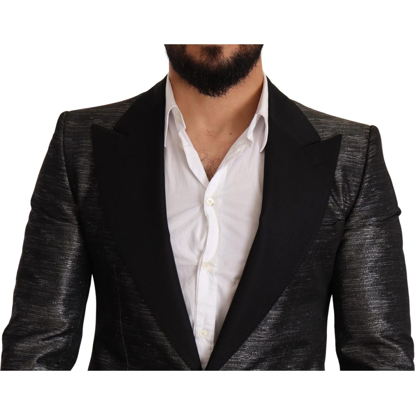 Dolce & Gabbana Metallic Gray Jacquard Slim Fit Blazer Dolce & Gabbana