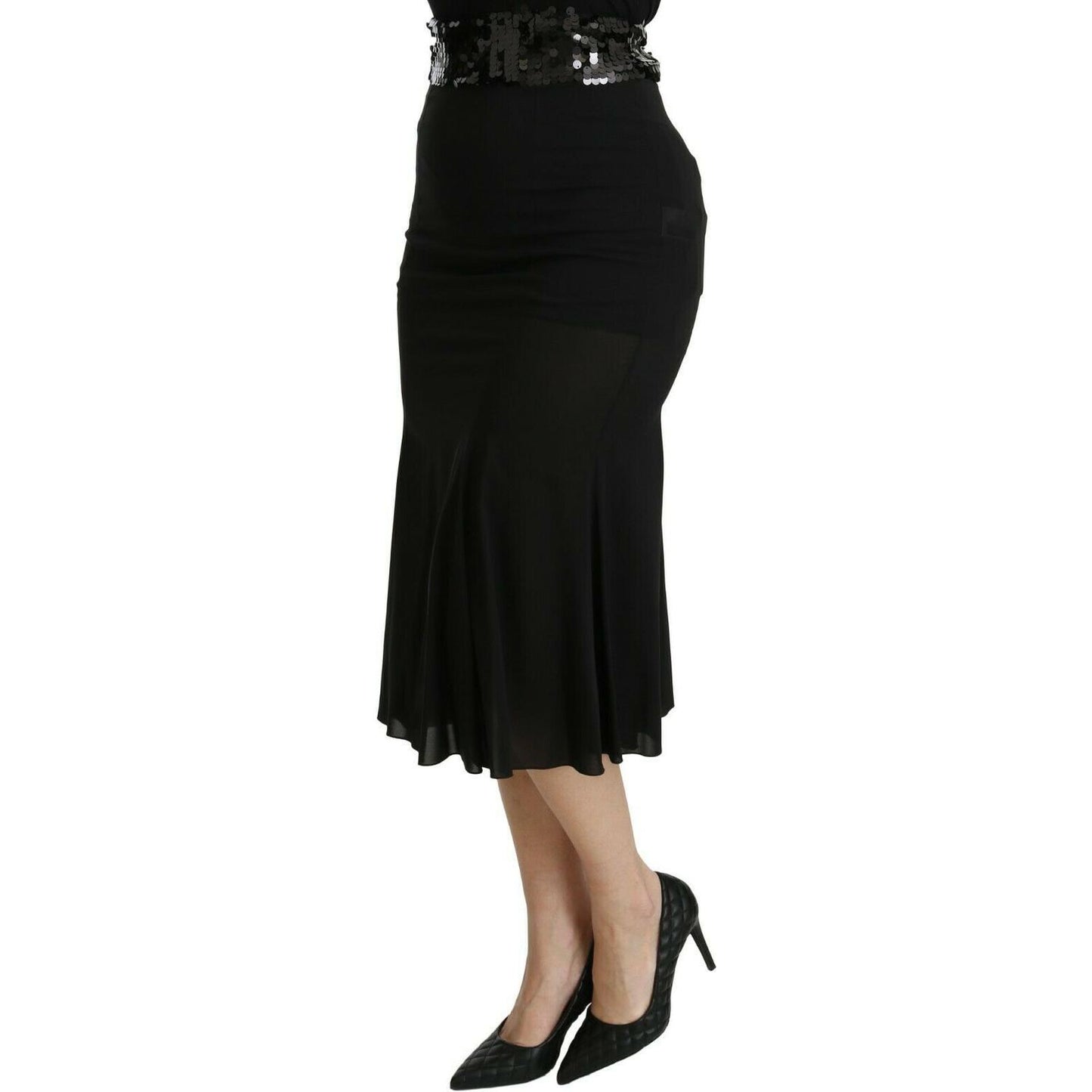 Dolce & Gabbana Chic High Waist Black Silk Blend Skirt Dolce & Gabbana