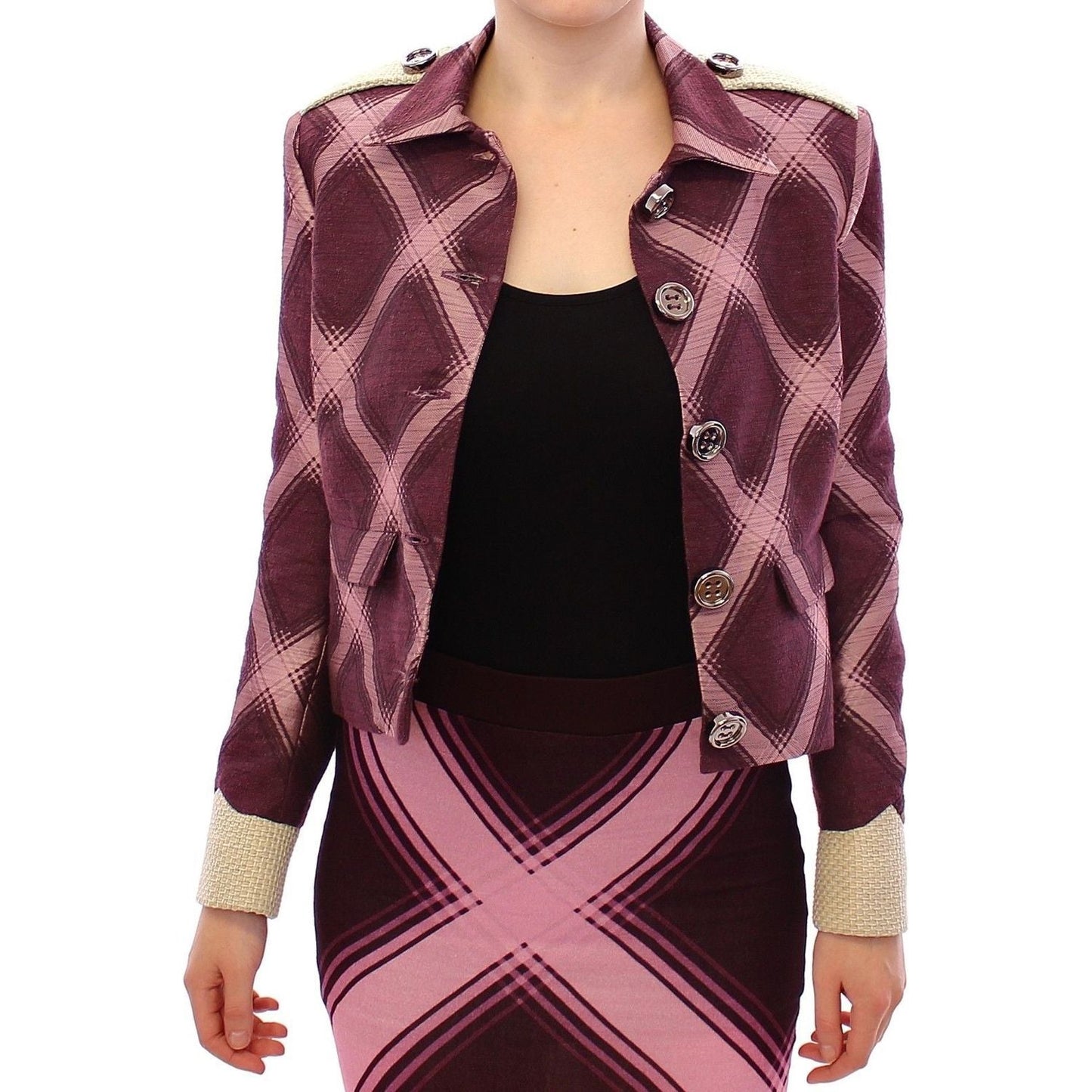 House of Holland Elegant Multicolor Check Print Jacket WOMAN COATS & JACKETS House of Holland