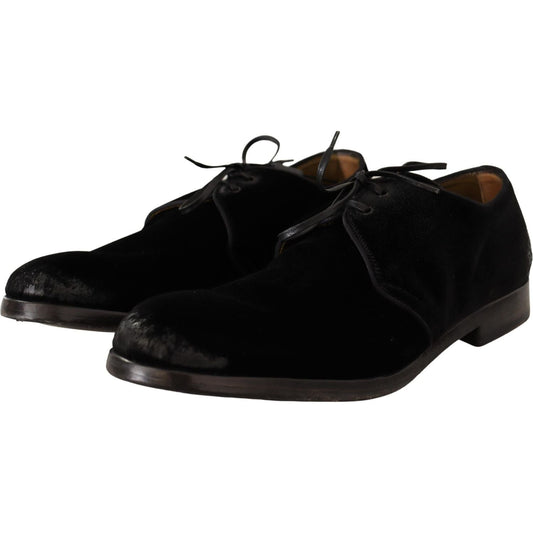 Dolce & Gabbana Elegant Black Velvet Derby Shoes Dress Shoes Dolce & Gabbana