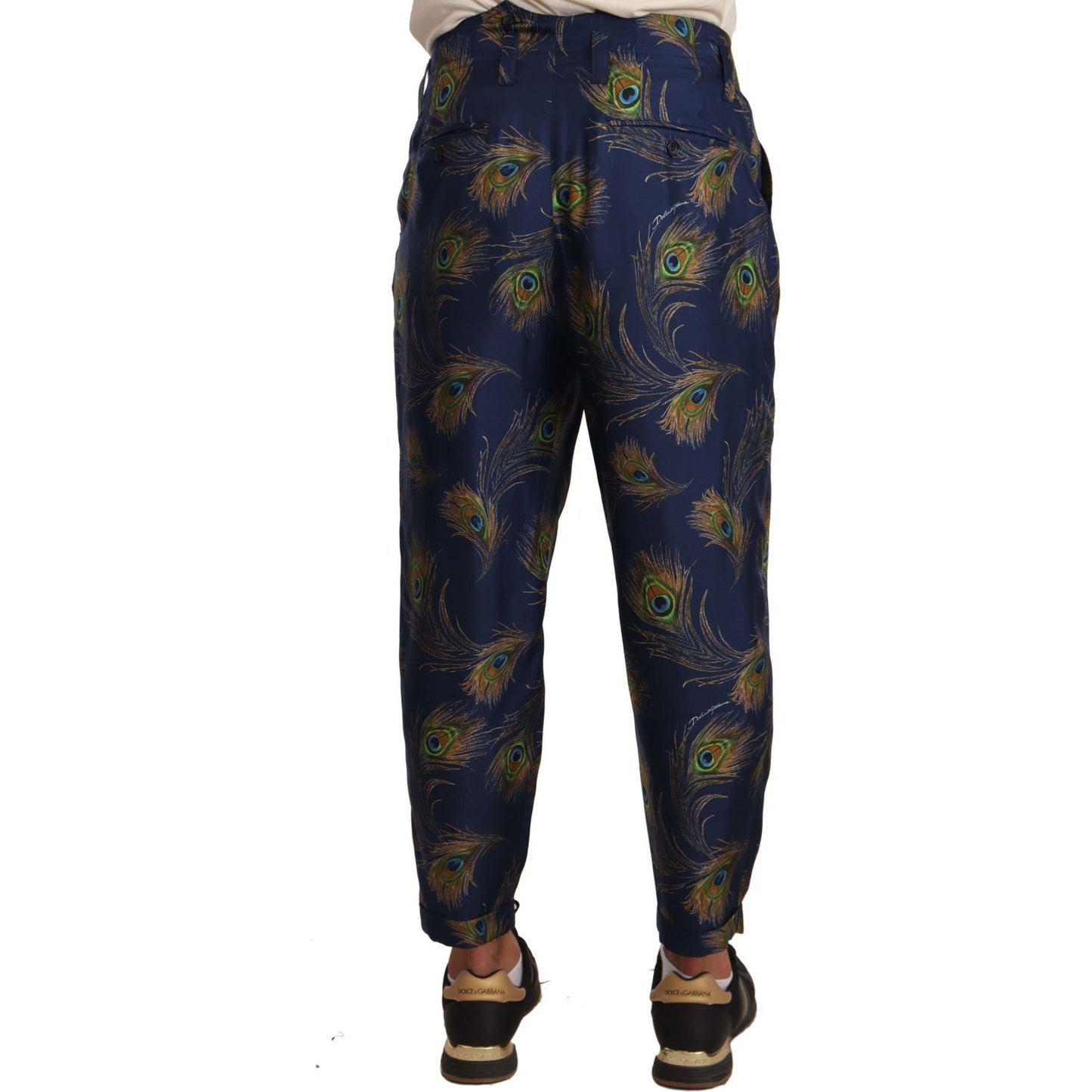 Dolce & Gabbana Exquisite Peacock Print Silk Trousers MAN TROUSERS Dolce & Gabbana