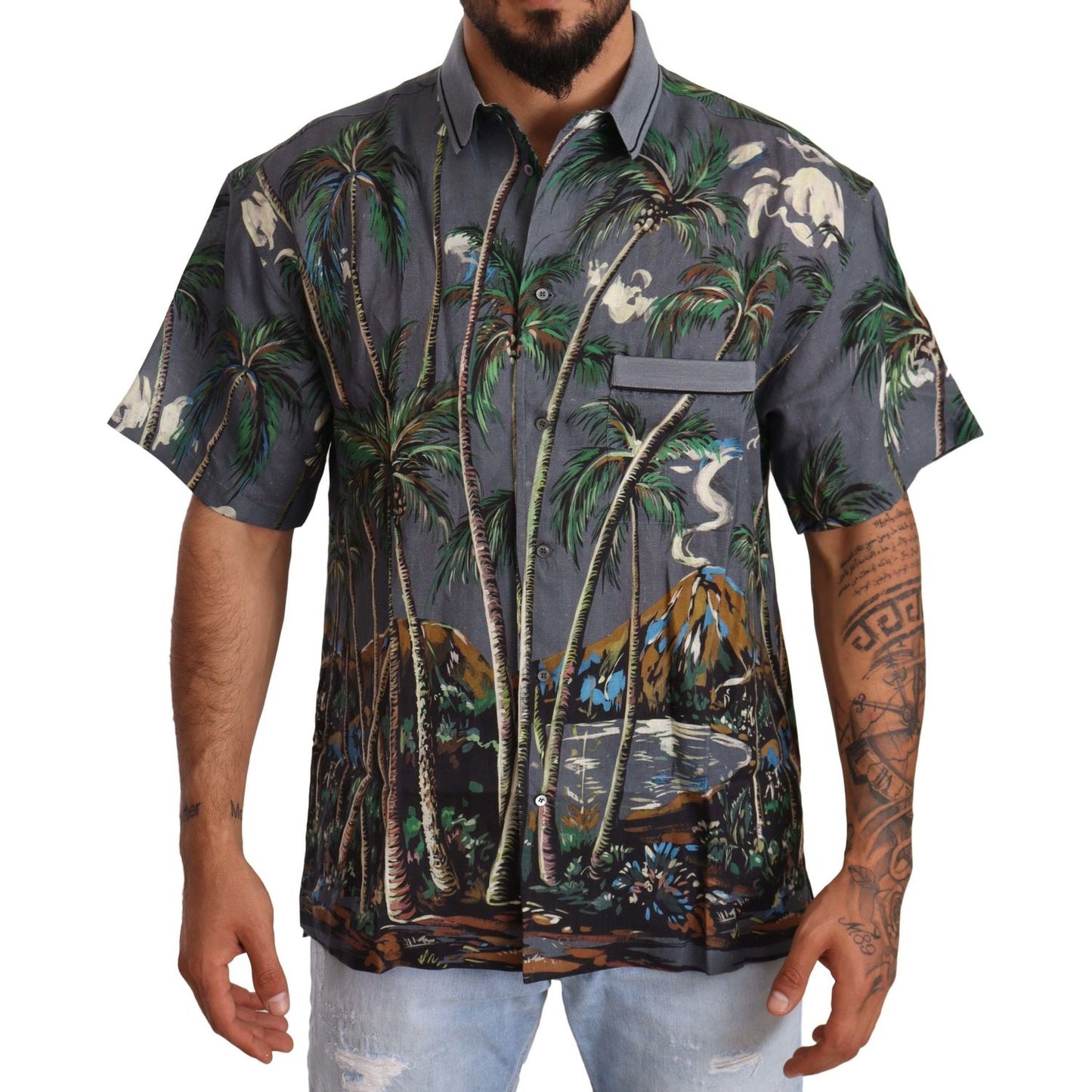 Dolce & Gabbana Tropical Elegance Linen Silk Men's Shirt Dolce & Gabbana