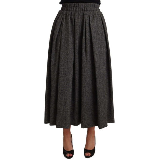 Dolce & Gabbana Elegant A-Line Midi Wool Skirt in Gray Zigzag WOMAN SKIRTS Dolce & Gabbana