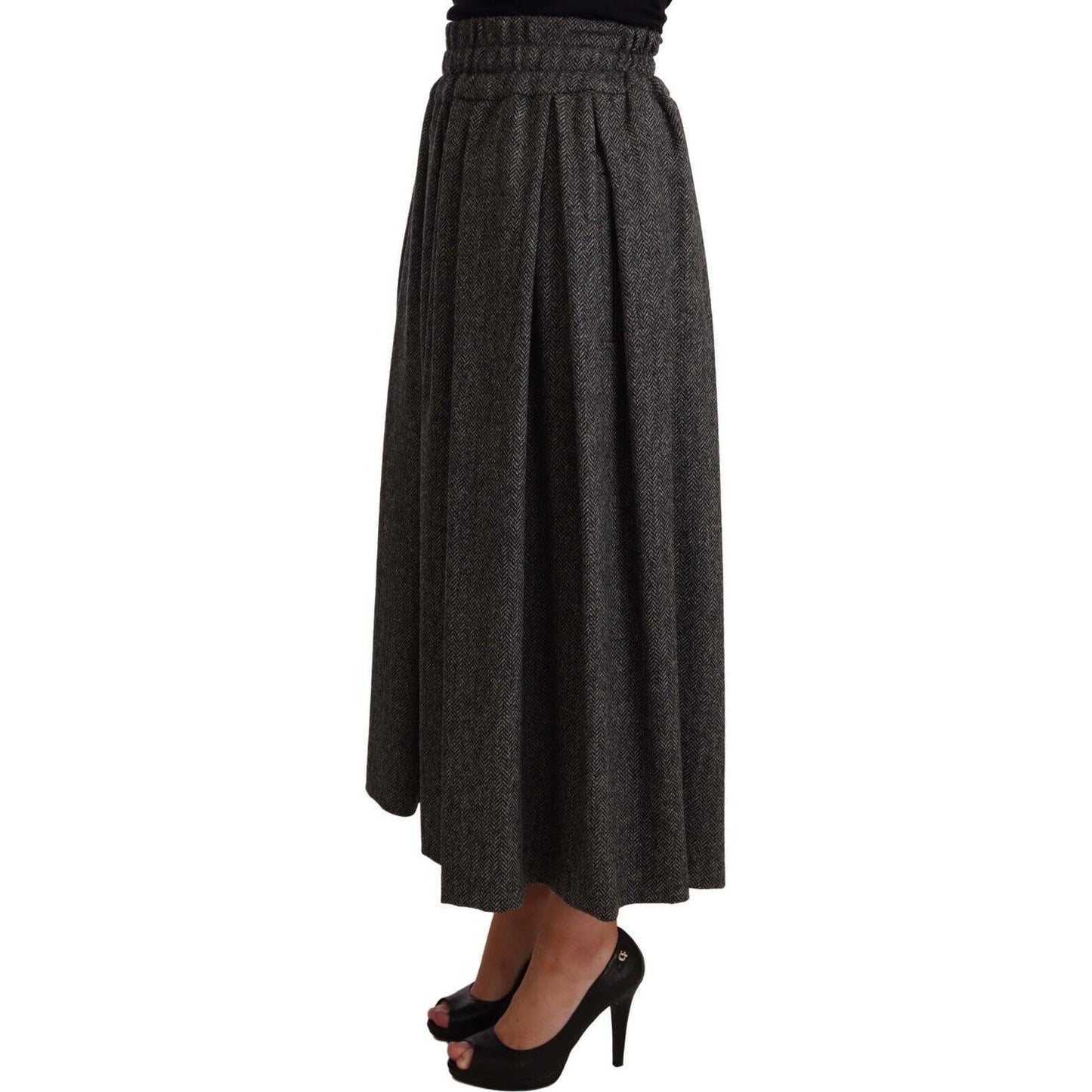 Dolce & Gabbana Elegant A-Line Midi Wool Skirt in Gray Zigzag WOMAN SKIRTS Dolce & Gabbana