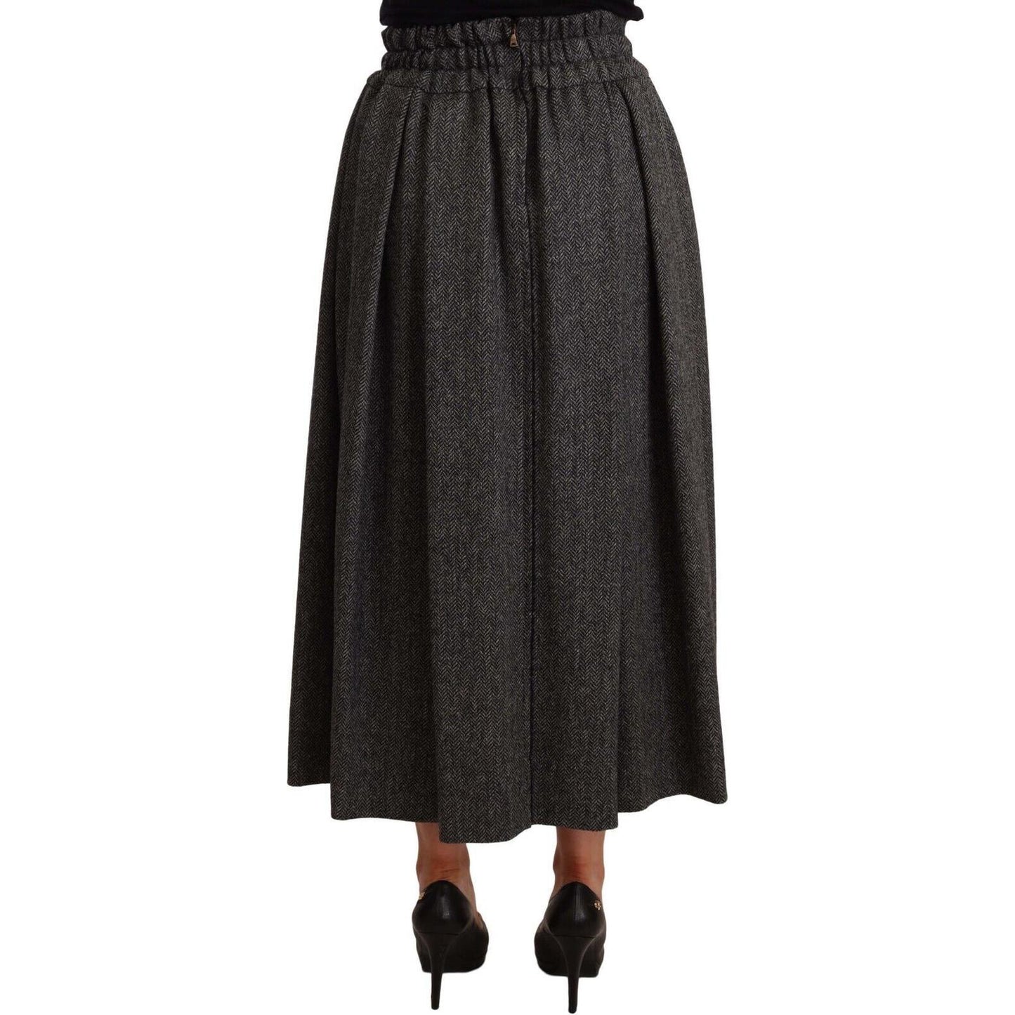 Dolce & Gabbana Elegant A-Line Midi Wool Skirt in Gray Zigzag WOMAN SKIRTS Dolce & Gabbana