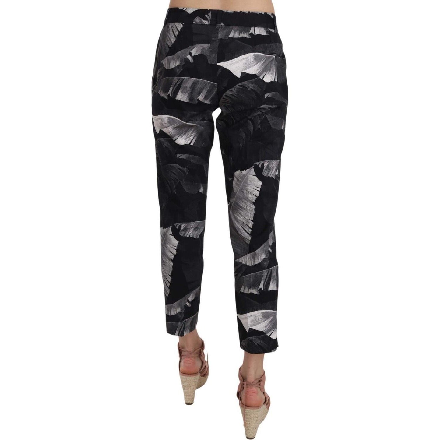 Dolce & Gabbana Elegant Black Banana Leaf Print Capri Pants Jeans & Pants Dolce & Gabbana