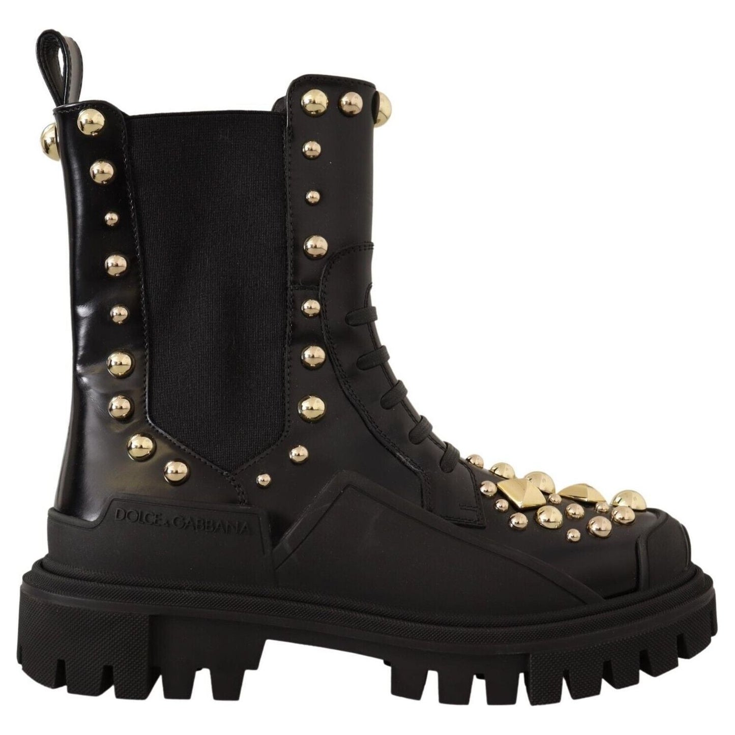 Dolce & Gabbana Studded Leather Combat Boots with Embroidery WOMAN BOOTS Dolce & Gabbana