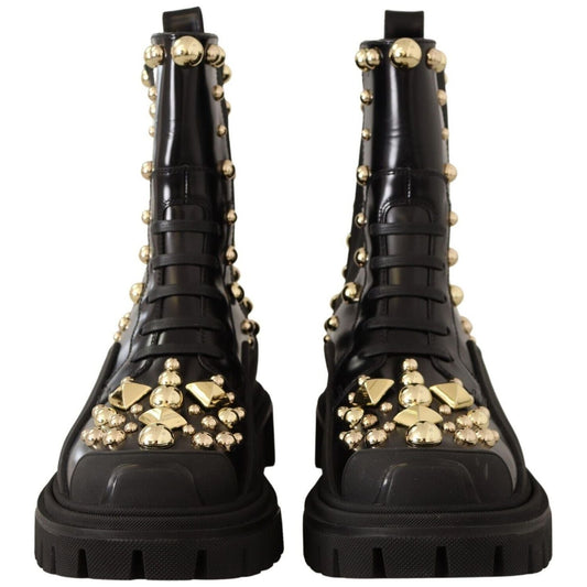 Dolce & Gabbana Studded Leather Combat Boots with Embroidery WOMAN BOOTS Dolce & Gabbana