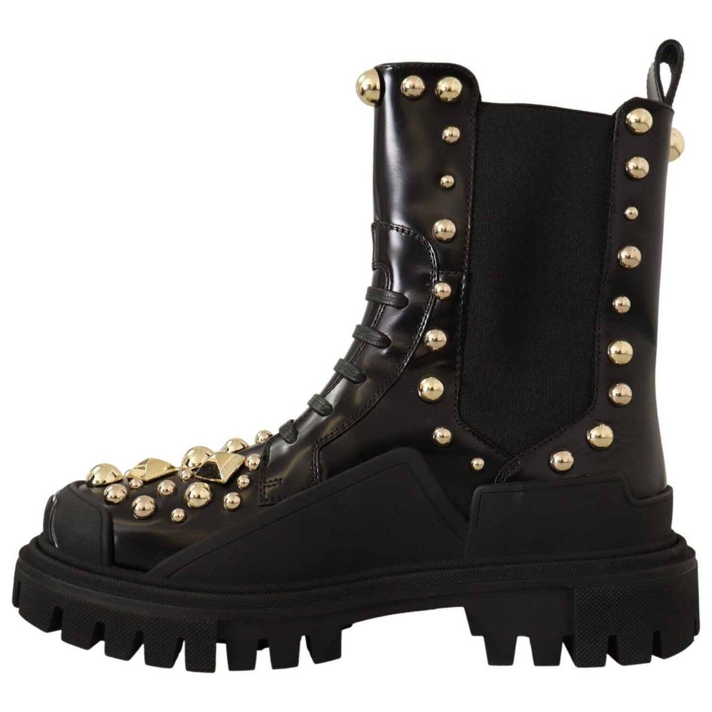 Dolce & Gabbana Studded Leather Combat Boots with Embroidery WOMAN BOOTS Dolce & Gabbana