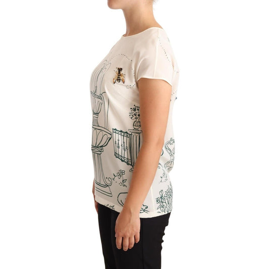 Dolce & Gabbana Elegant Silk Botanical Garden Fountain Tee Blouse Top Dolce & Gabbana