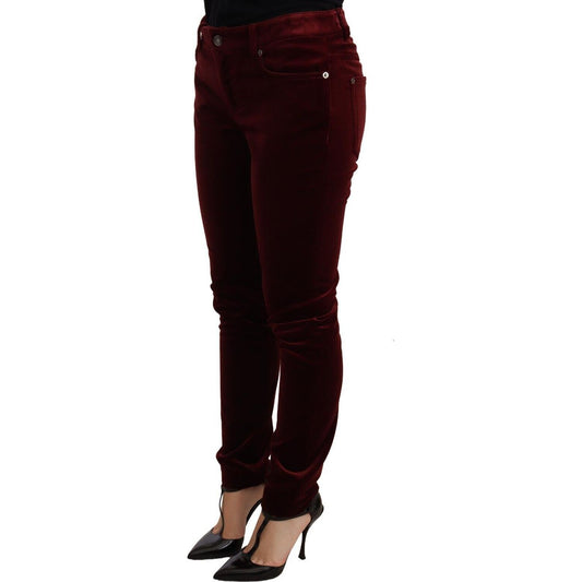 Dolce & Gabbana Elegant Red Velvet Skinny Pants Jeans & Pants Dolce & Gabbana