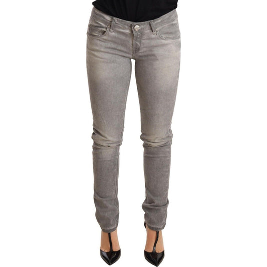 Acht Chic Gray Washed Slim Fit Cotton Jeans Jeans & Pants Acht