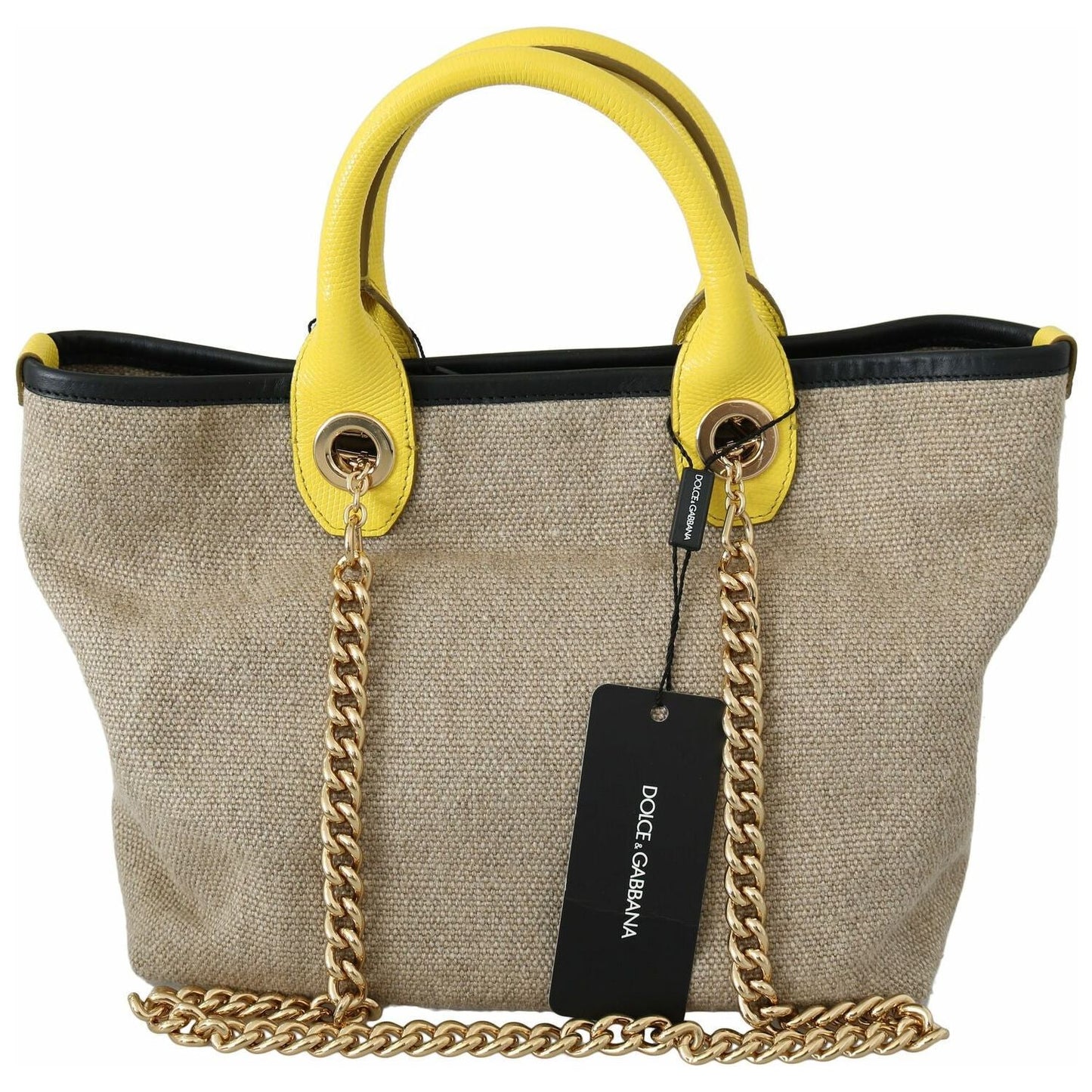 Dolce & Gabbana Beige Linen-Calf Tote with Gold Chain WOMAN SHOULDER BAGS Dolce & Gabbana