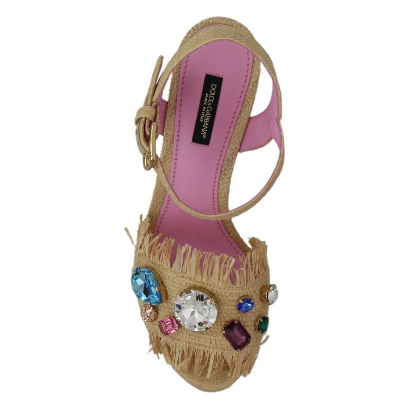 Dolce & Gabbana Beige Silk Strap Wedge Sandals Dolce & Gabbana