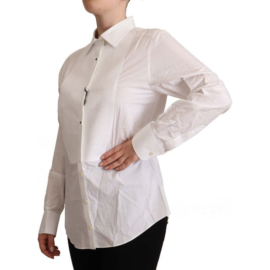 Dolce & Gabbana Elegant White Cotton Collared Top WOMAN TOPS AND SHIRTS Dolce & Gabbana