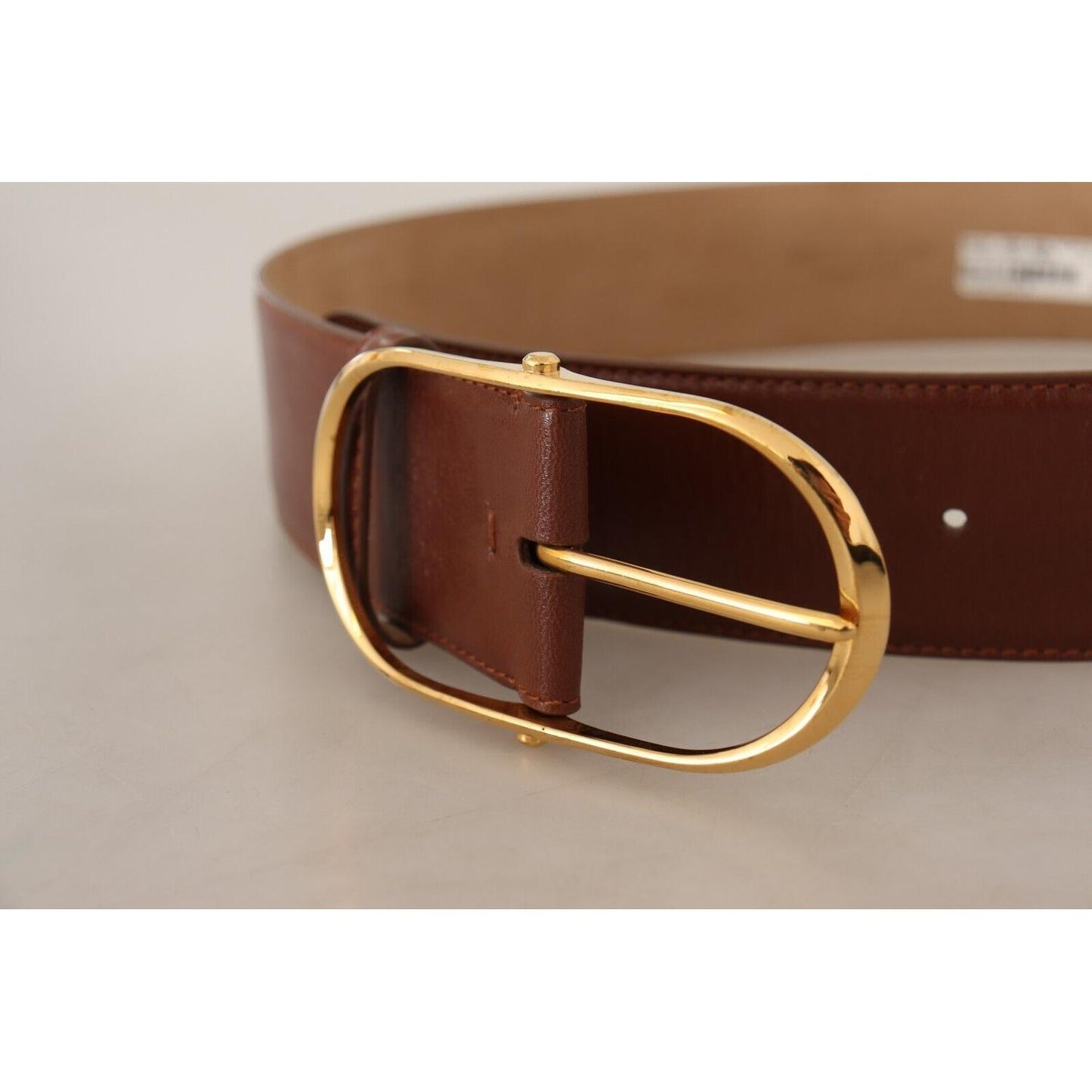 Dolce & Gabbana Elegant Brown Leather Belt with Gold Buckle Dolce & Gabbana