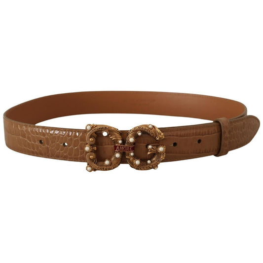 Dolce & Gabbana Elegant Croco Leather Amore Belt with Pearls WOMAN BELTS Dolce & Gabbana