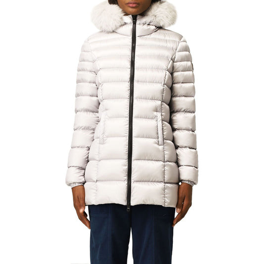 Chic White Padded Down Jacket with Fur Hood