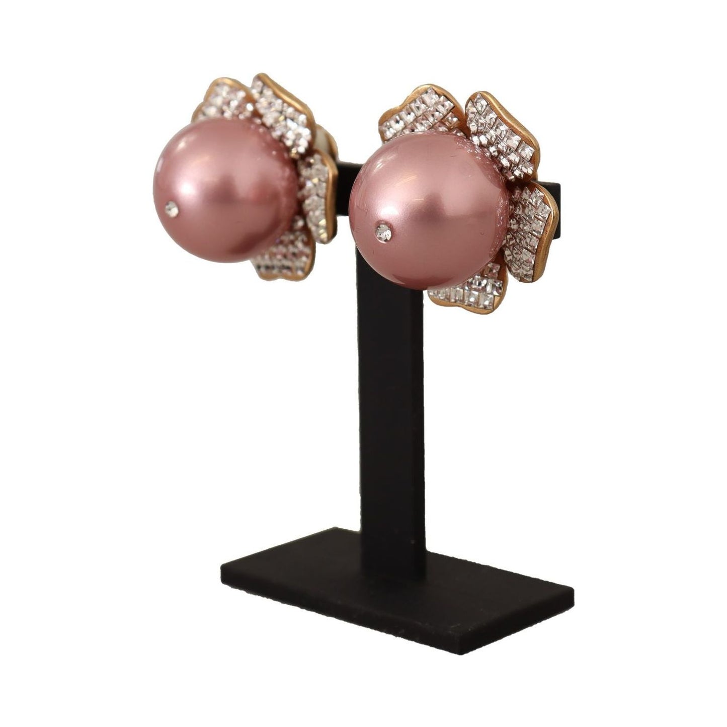 Dolce & Gabbana Elegant Floral Crystal Pearl Clip-On Earrings Earrings Dolce & Gabbana