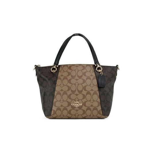 COACH Kacey Khaki Brown Blocked Signature Canvas Top Zip Satchel Handbag COACH