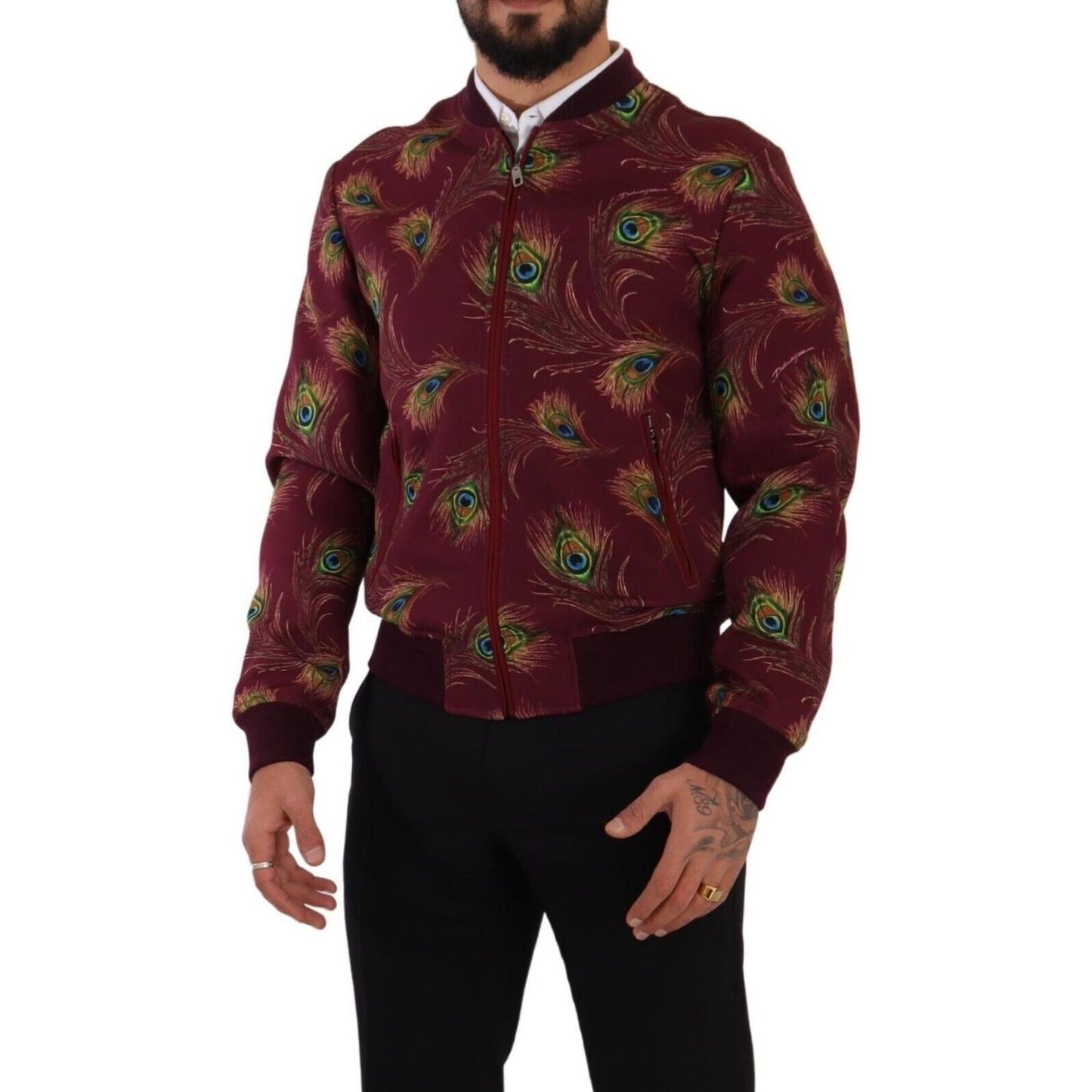 Dolce & Gabbana Radiant Red Peacock Print Bomber Jacket Dolce & Gabbana