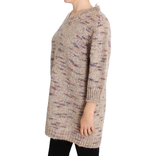 PINK MEMORIES Beige Oversized V-Neck Knitted Sweater PINK MEMORIES