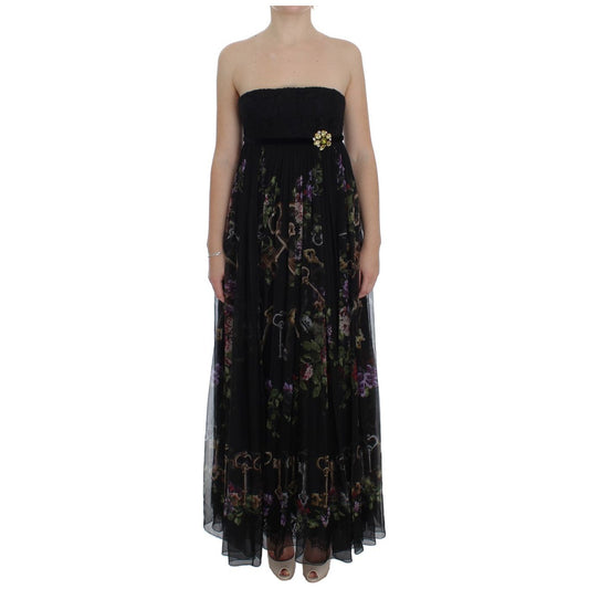 Dolce & Gabbana Multicolor Rose & Key Print Maxi Dress with Crystal WOMAN DRESSES Dolce & Gabbana