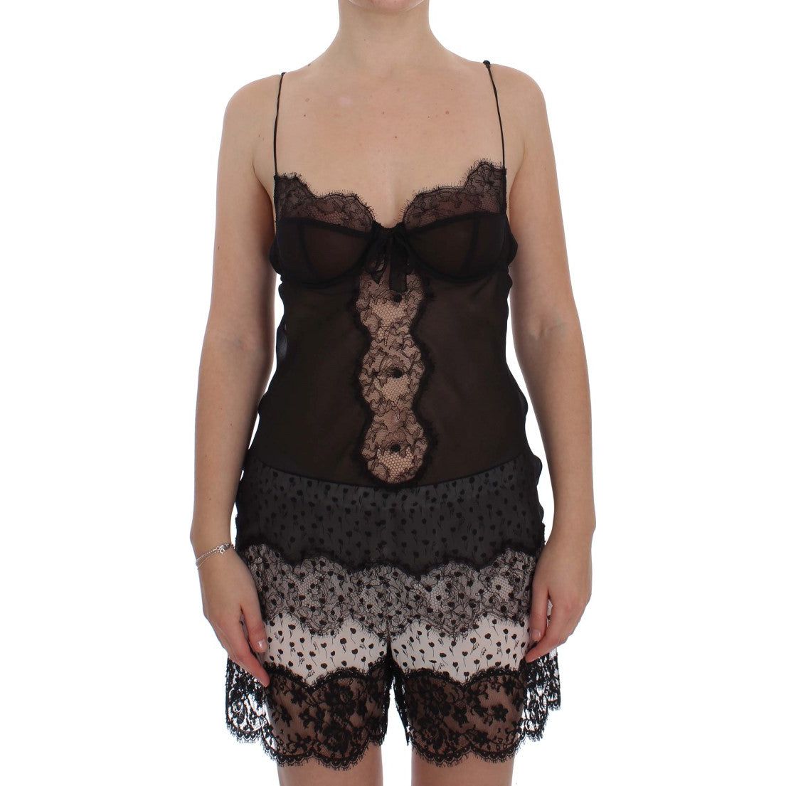 Dolce & Gabbana Elegant Black Silk Lace Lingerie Chemise Dolce & Gabbana