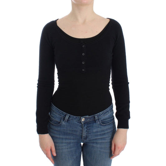 Ermanno Scervino Chic Cropped Black Wool-Cashmere Sweater Ermanno Scervino