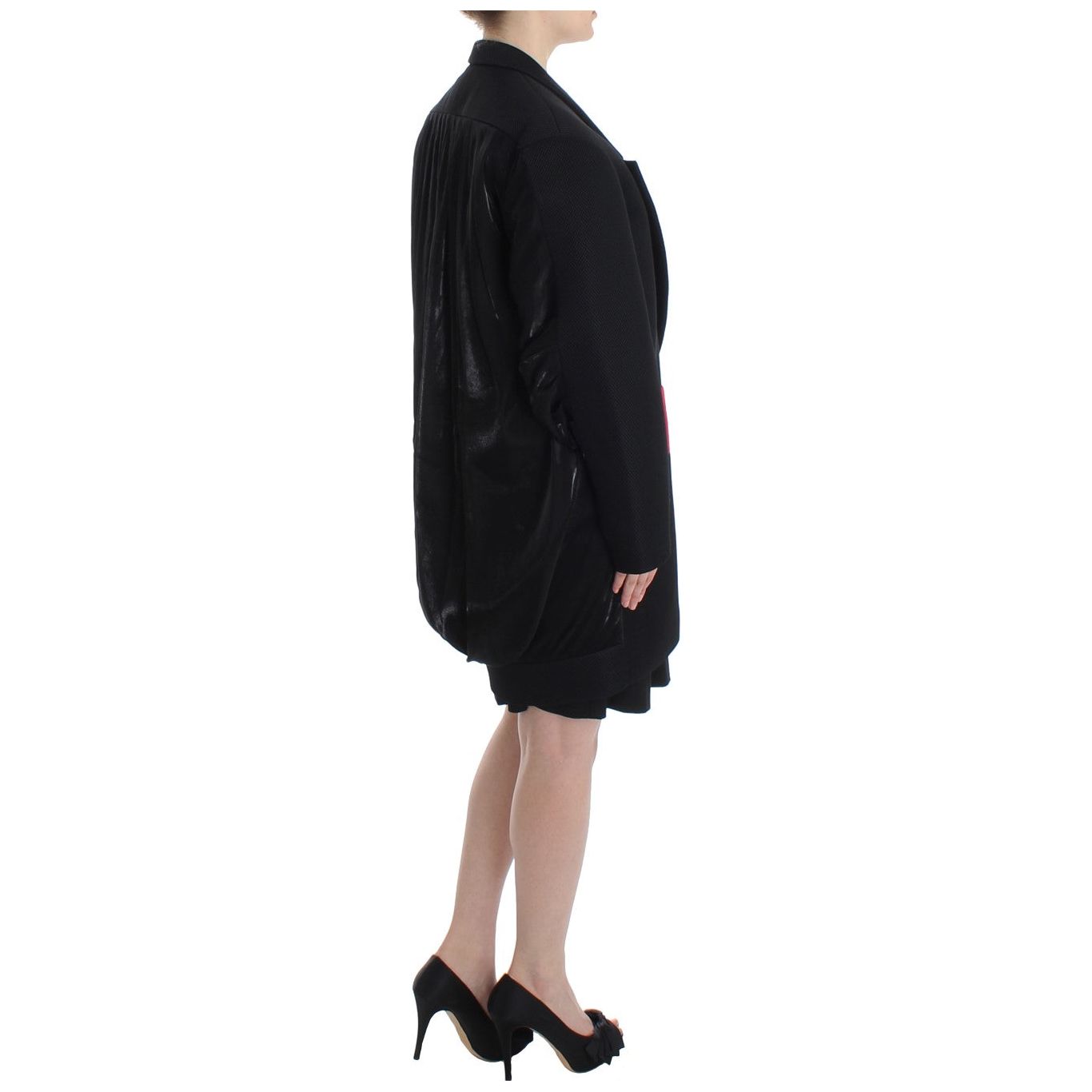 KAALE SUKTAE Elegant Draped Long Coat in Black with Red Accents Blazer Jacket KAALE SUKTAE