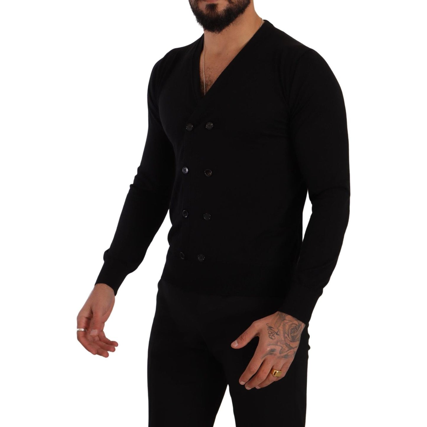 Dolce & Gabbana Elegant V-Neck Black Cashmere Cardigan Dolce & Gabbana