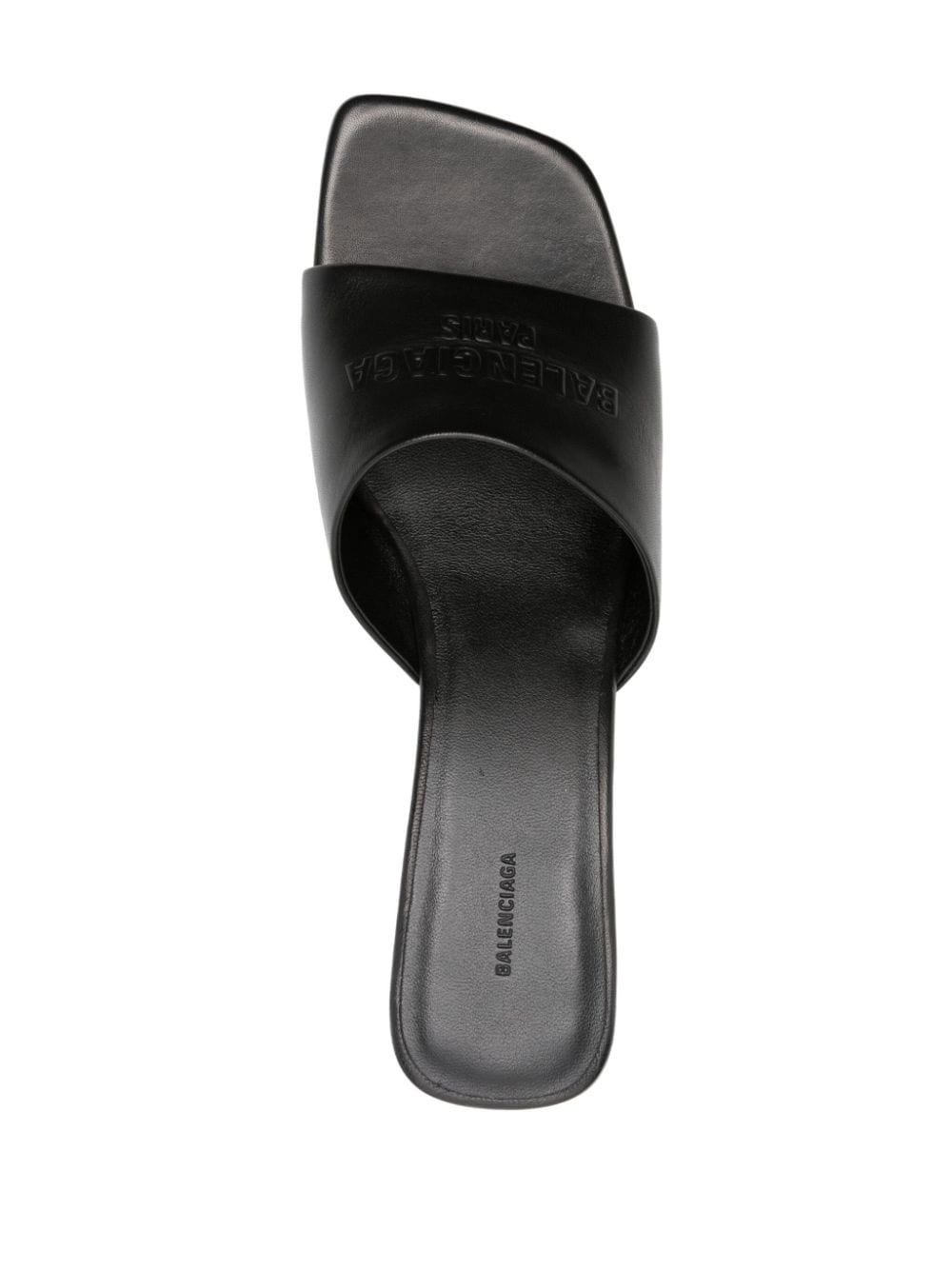 Balenciaga black leather embossed logo Sandals