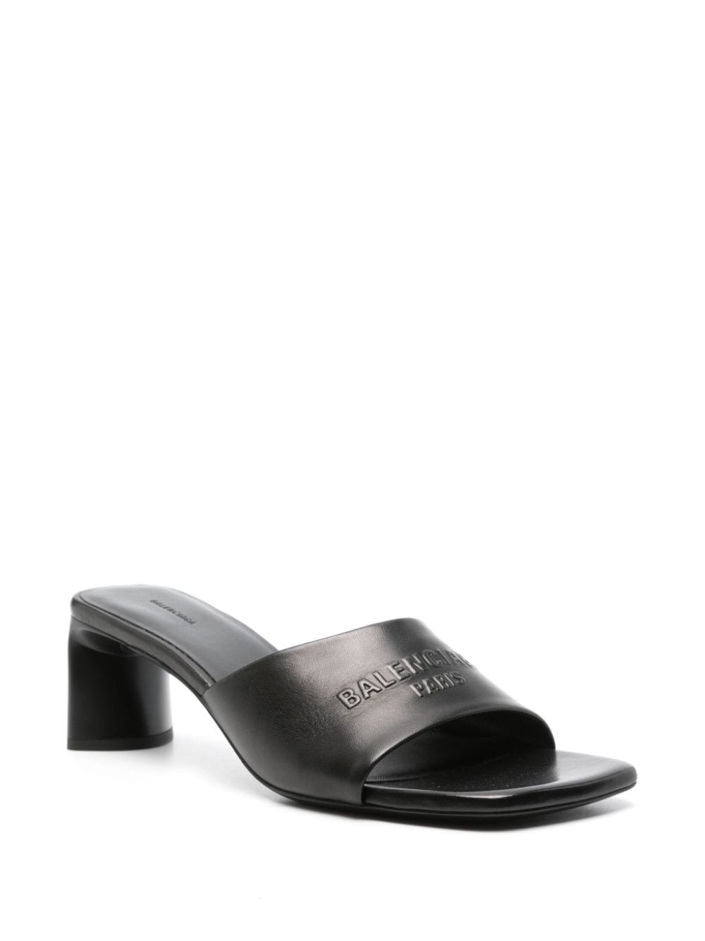 Balenciaga black leather embossed logo Sandals