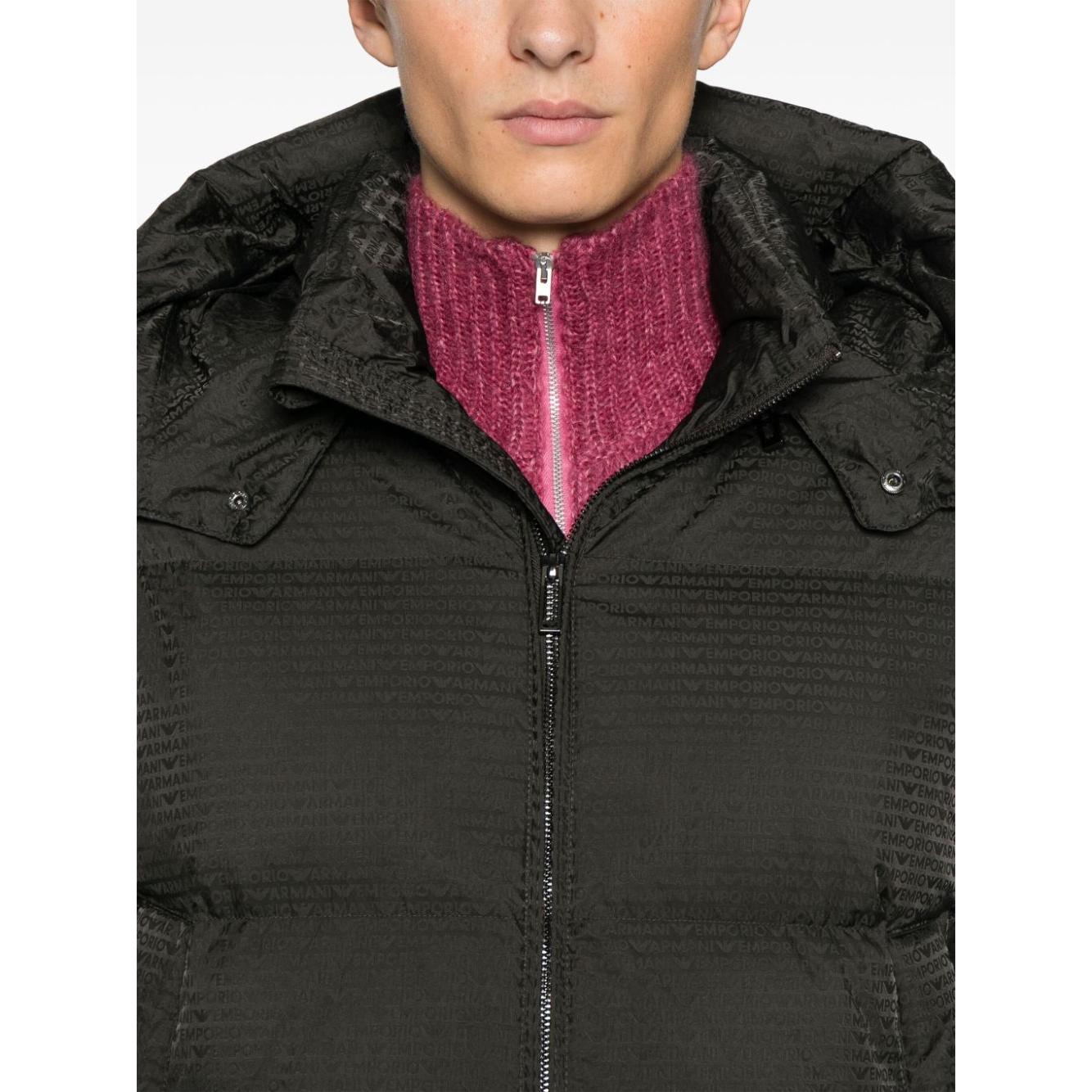 Emporio Armani down-feather filling all-over jacquard logo men Coats Green Jackets Emporio Armani