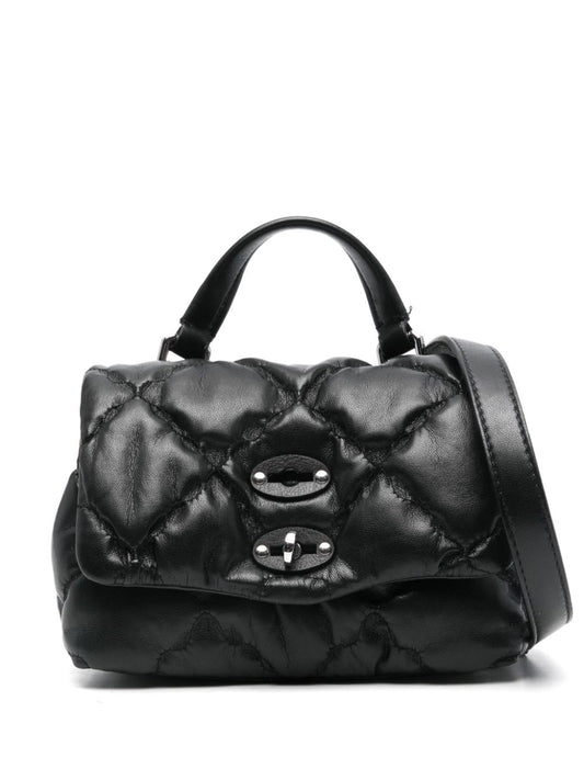 Zanellato black calf leather diamond quilting handbag