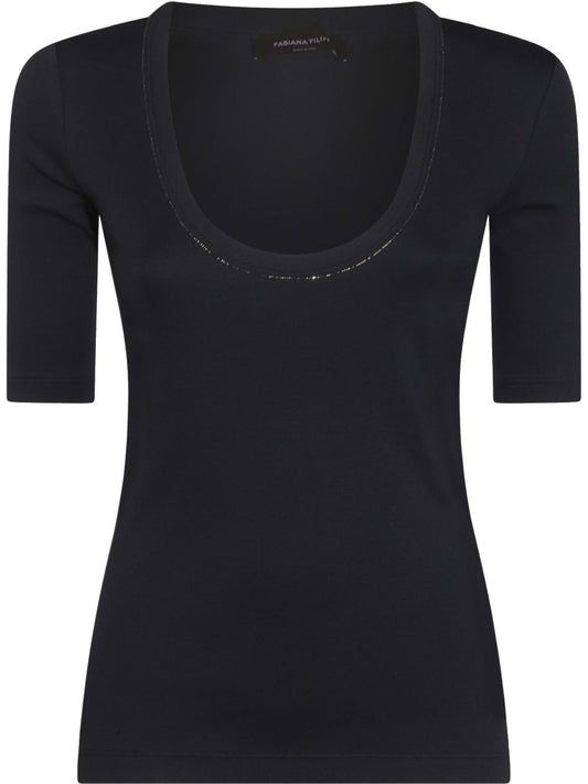 Fabiana Filippi beaded-trim ribbed-knit Top