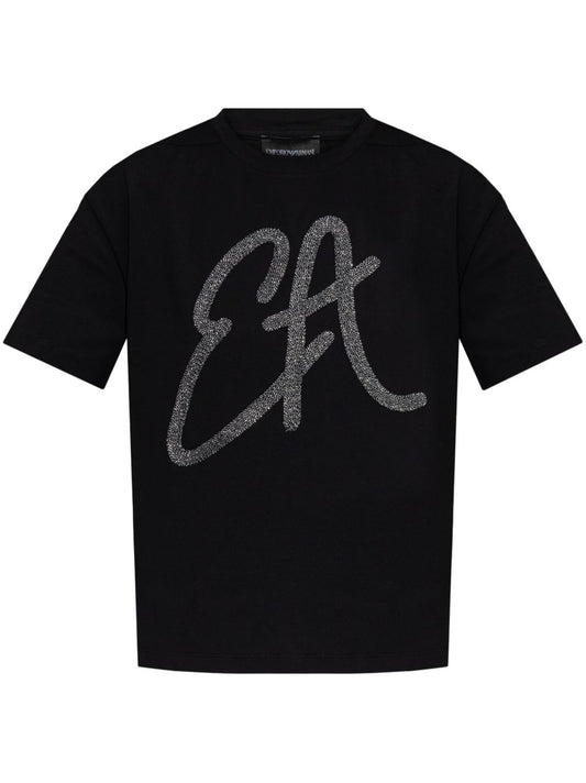 Emporio Armani Cotton-jersey T-shirt with oversized lurex logo