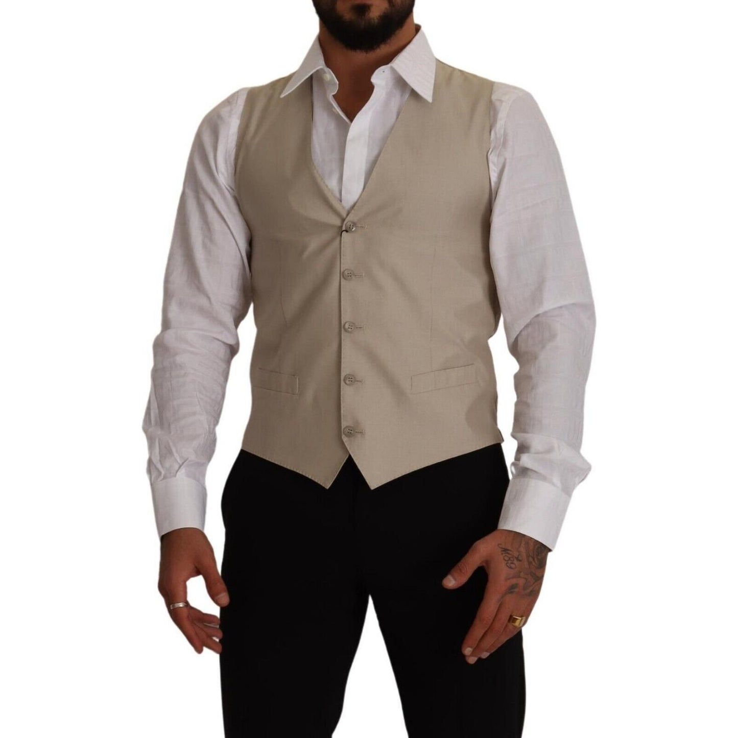 Dolce & Gabbana Beige Cotton Silk Formal Dress Vest Dolce & Gabbana