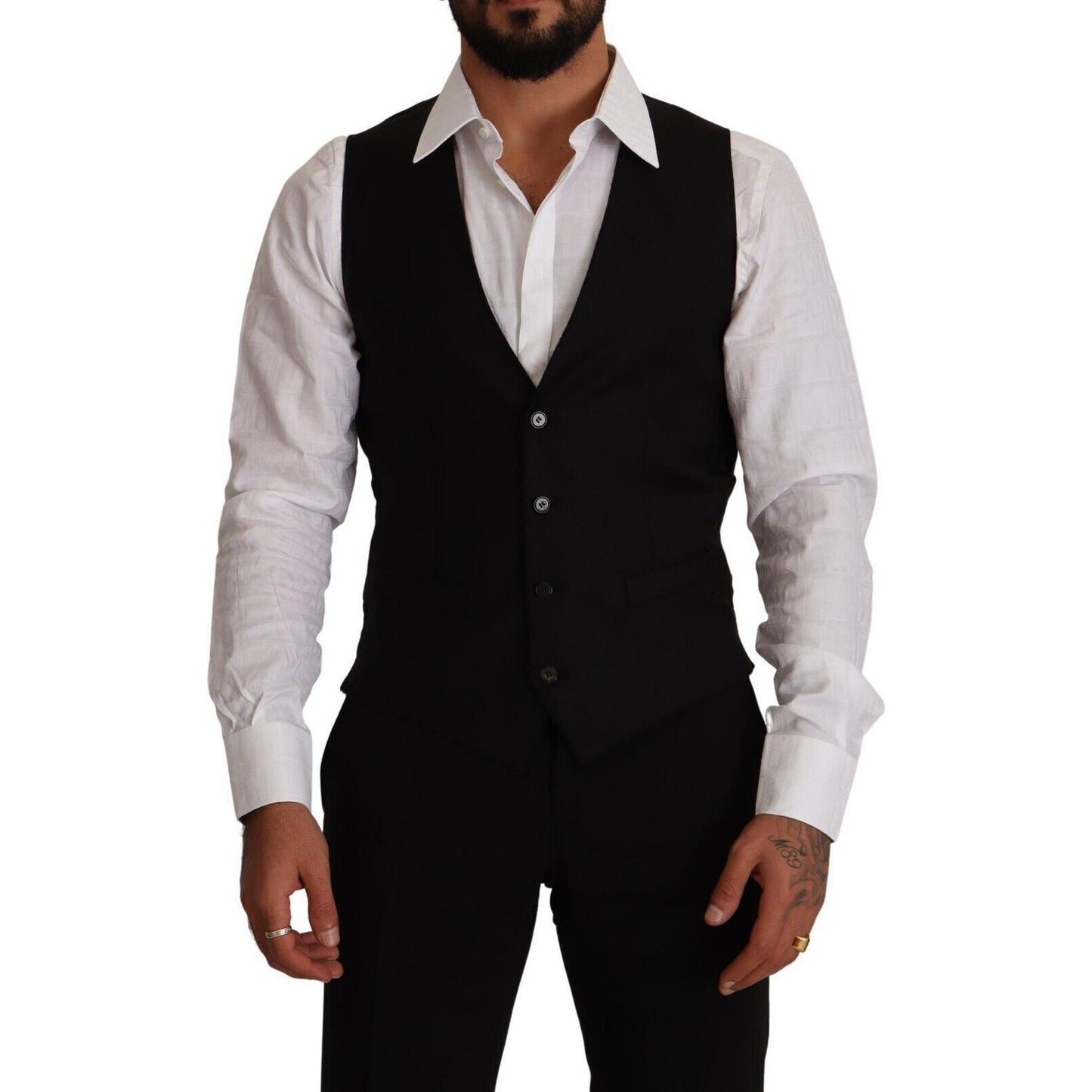 Dolce & Gabbana Elegant Black Virgin Wool Dress Vest Dolce & Gabbana