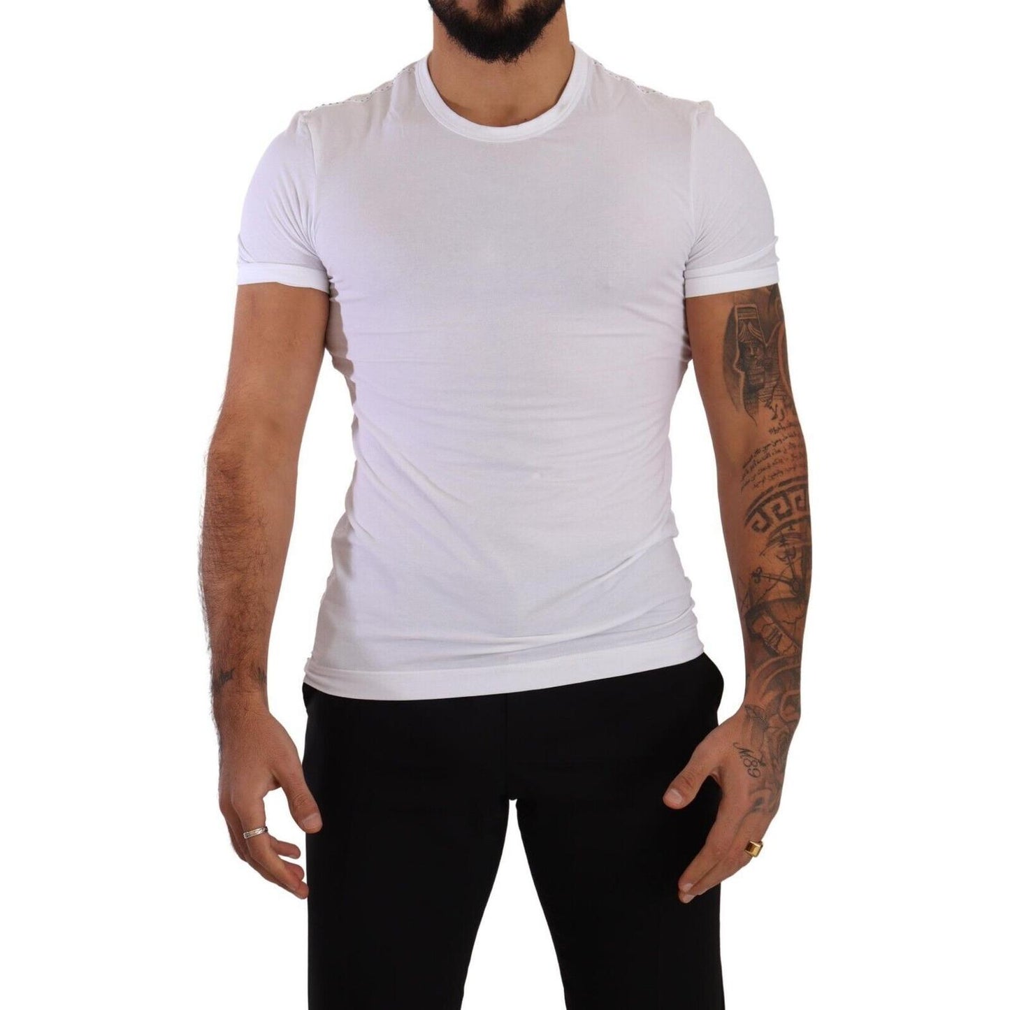 Dolce & Gabbana Elegant White Cotton Blend Round Neck Tee Dolce & Gabbana