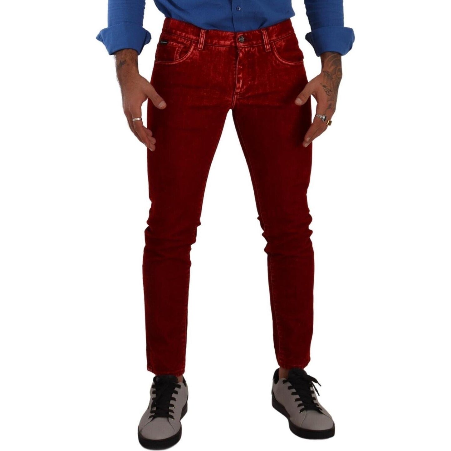 Dolce & Gabbana Ravishing Red Slim Fit Designer Jeans Dolce & Gabbana